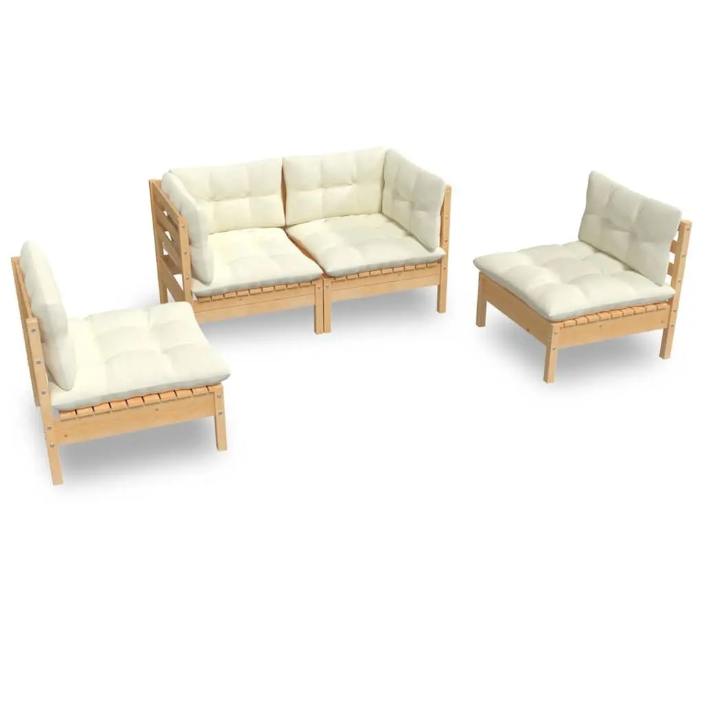 Garden Lounge Set Outdoor Patio Furniture 4 Piece Pinewood with Cream Cushions