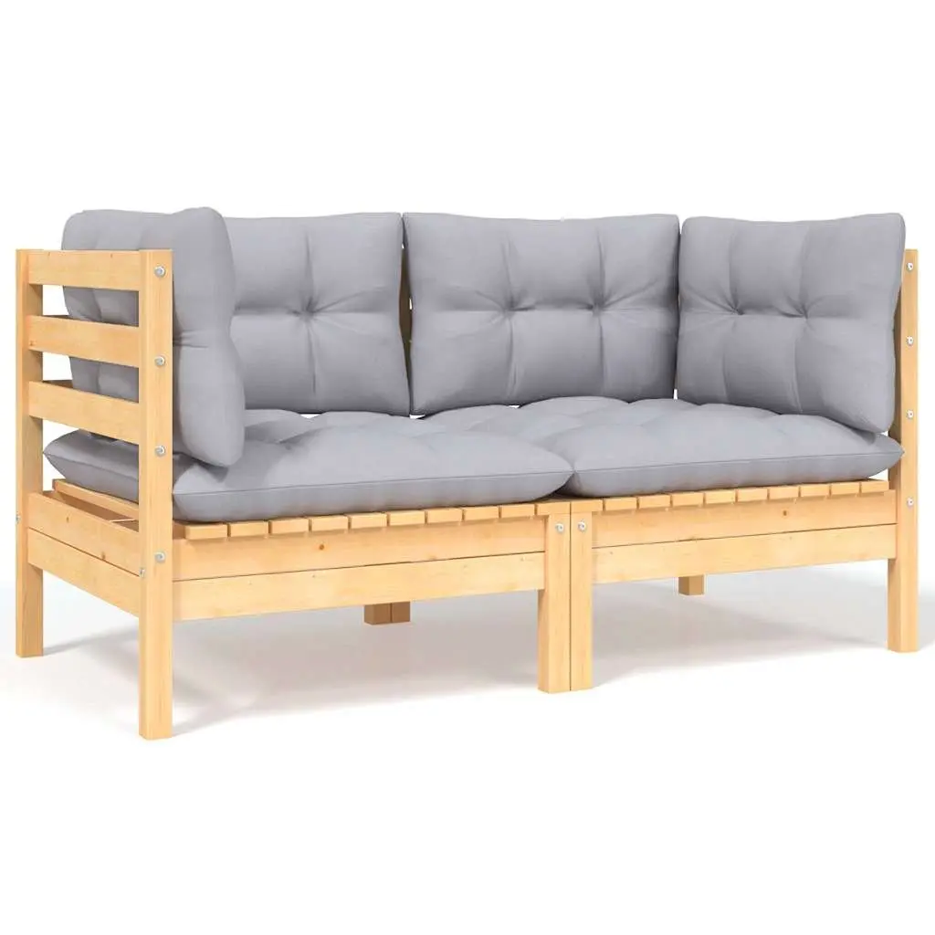 5 Piece Modular Lounge Set with Solid Pinewood and Grey Cushions