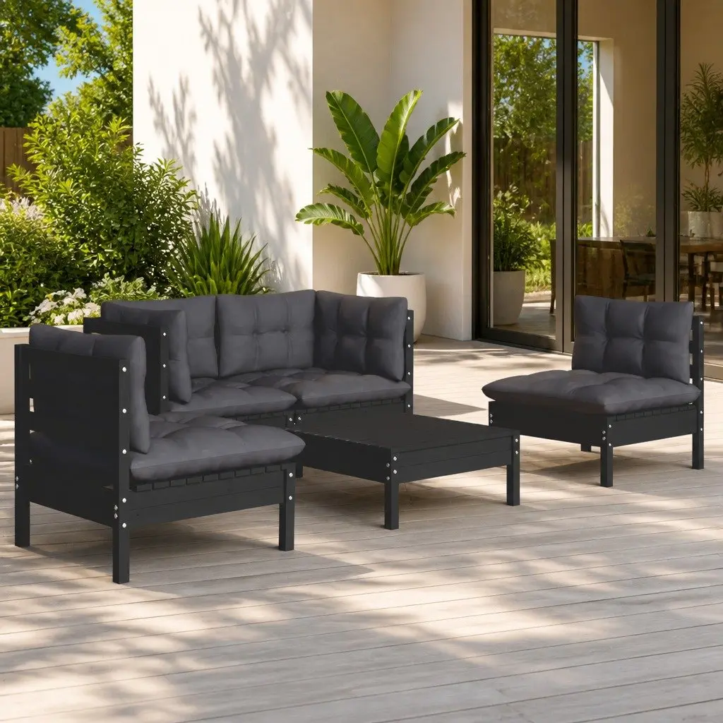 5 Piece Black Garden Lounge Set