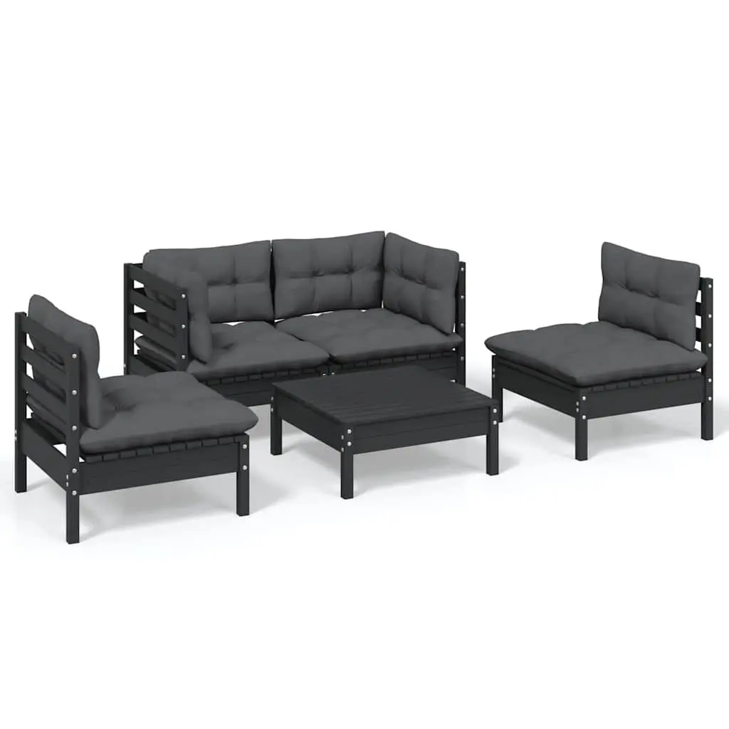 5 Piece Black Garden Lounge Set