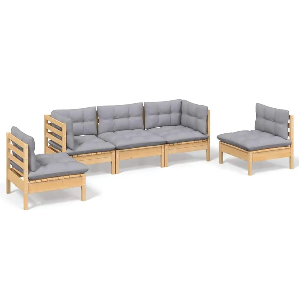 Garden Lounge Set 5 Piece Outdoor Patio Furniture Modular Grey Cushions