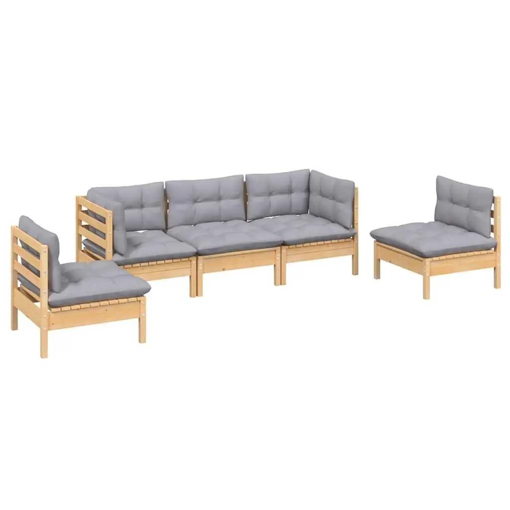 Garden Lounge Set 5 Piece Outdoor Patio Furniture Modular Grey Cushions