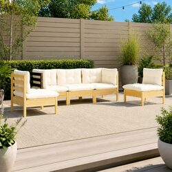 Garden Lounge Set 5 Piece Outdoor Patio Furniture with Cream Cushions Modular
