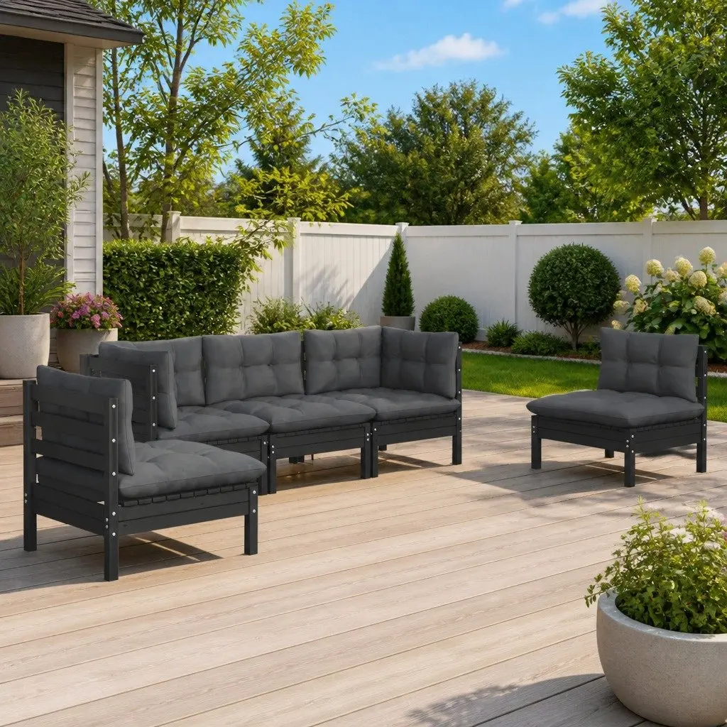 Garden Lounge Set Outdoor Patio Furniture 5 Piece Black
