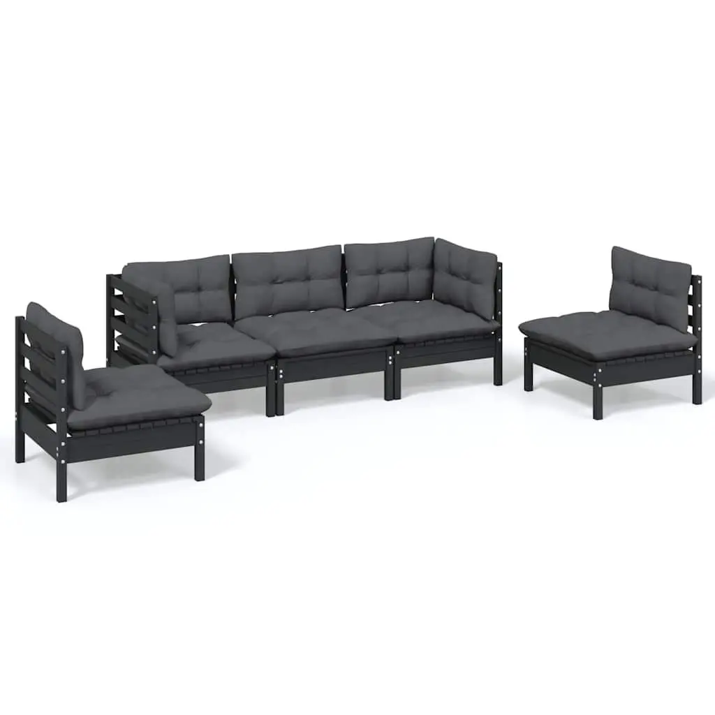 Garden Lounge Set Outdoor Patio Furniture 5 Piece Black