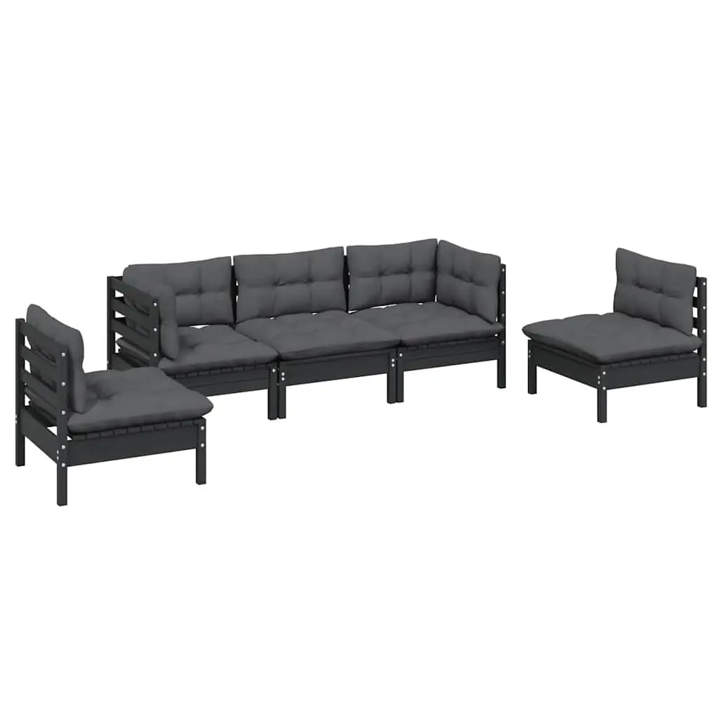 Garden Lounge Set Outdoor Patio Furniture 5 Piece Black