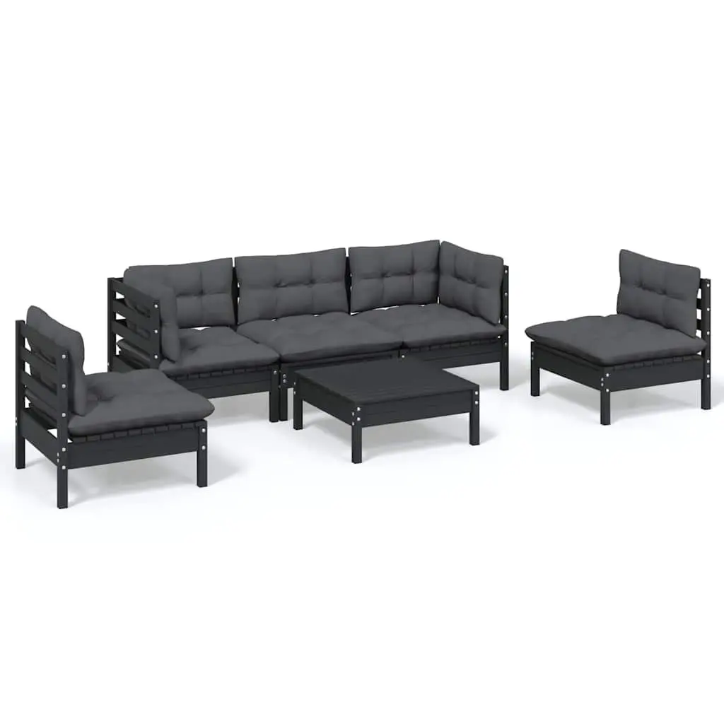 Outdoor Lounge Set 6 Piece Garden Furniture Pinewood Black with Cushions