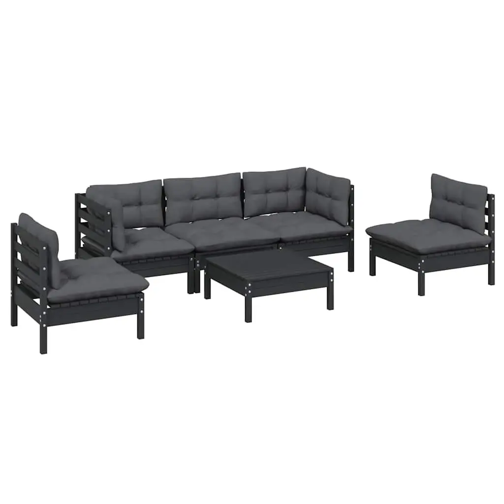 Outdoor Lounge Set 6 Piece Garden Furniture Pinewood Black with Cushions