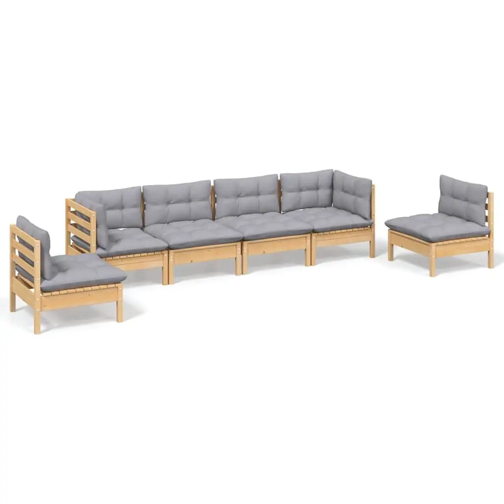Garden Lounge Set Outdoor Furniture for Patio 6 Piece Solid Pinewood with Grey Cushions