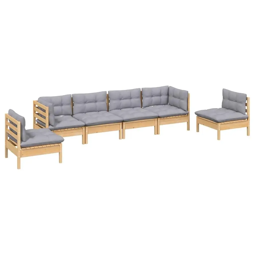 Garden Lounge Set Outdoor Furniture for Patio 6 Piece Solid Pinewood with Grey Cushions