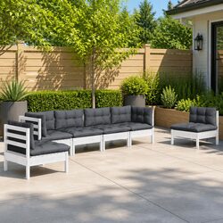 6 Piece Modular Outdoor Lounge Set in White