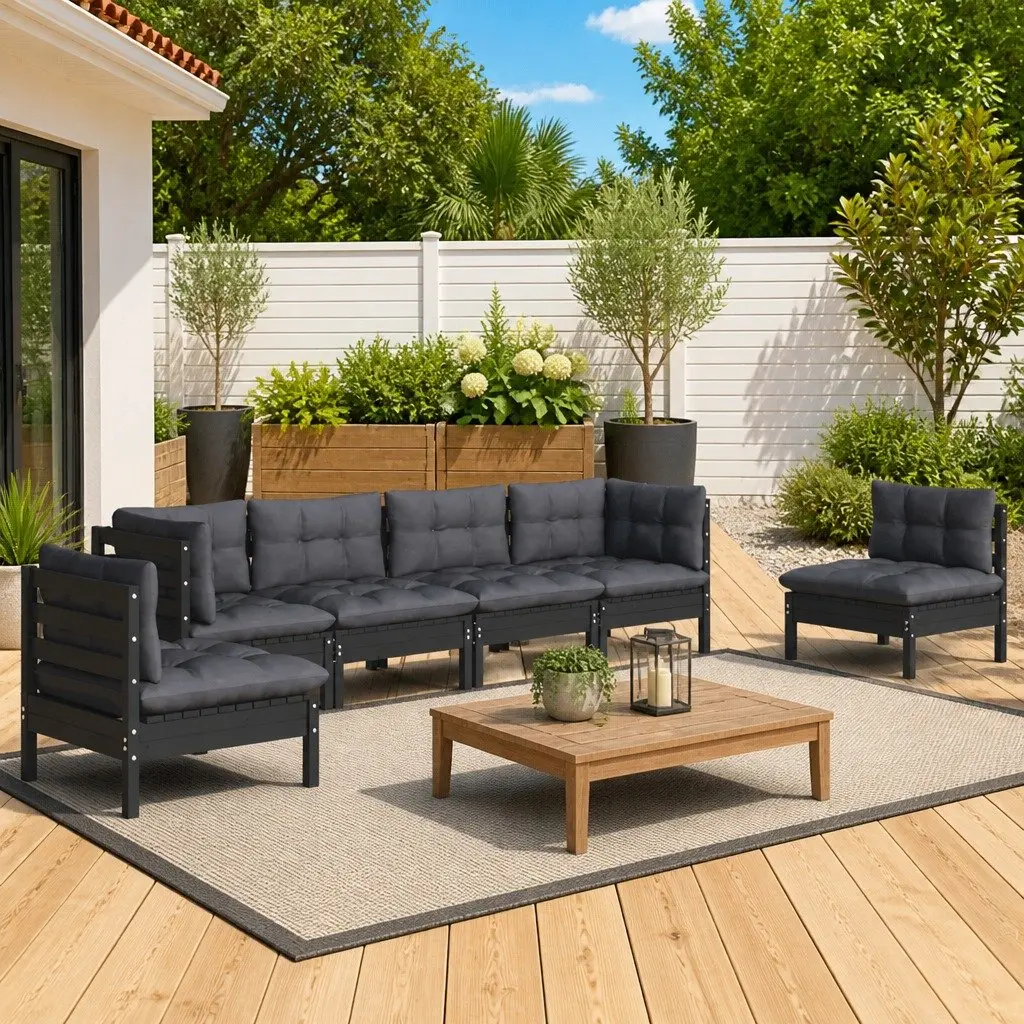 Garden Lounge Set Outdoor Furniture Patio Seating 6 Piece Black