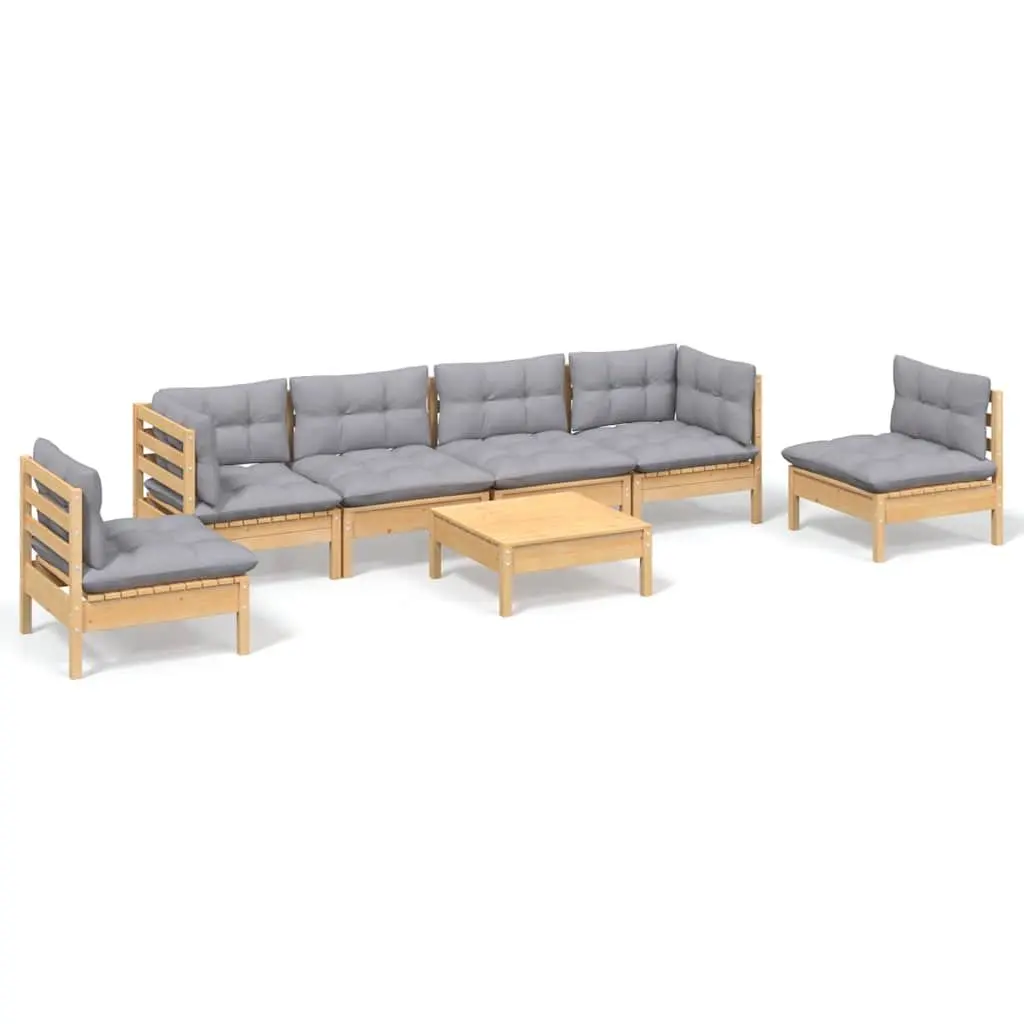 Garden Lounge Set Outdoor Patio Furniture 7 Piece Grey Cushions Pinewood