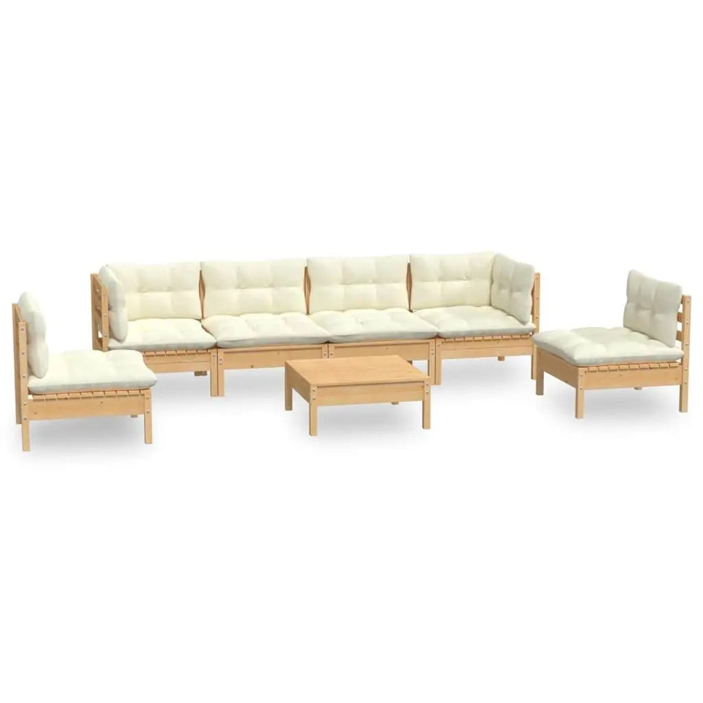 Garden Lounge Set Patio Furniture 7 Piece Solid Pinewood with Cream Cushions