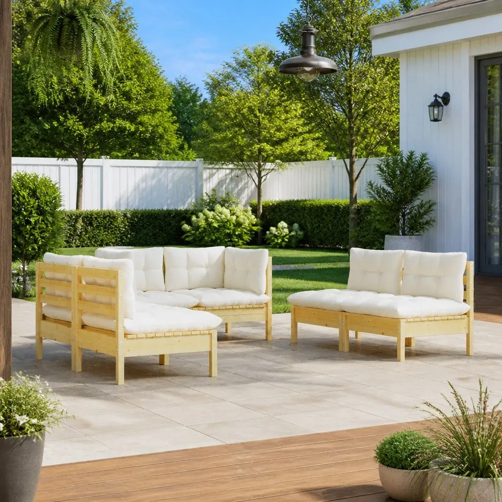 Garden Lounge Set Outdoor Patio Furniture 6 Piece Cream Cushions Pinewood