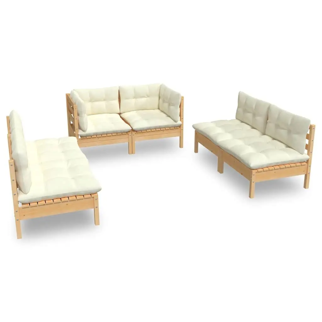 Garden Lounge Set Outdoor Patio Furniture 6 Piece Cream Cushions Pinewood