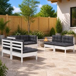 6 Piece Modular Garden Lounge Set - Pinewood & Cushions