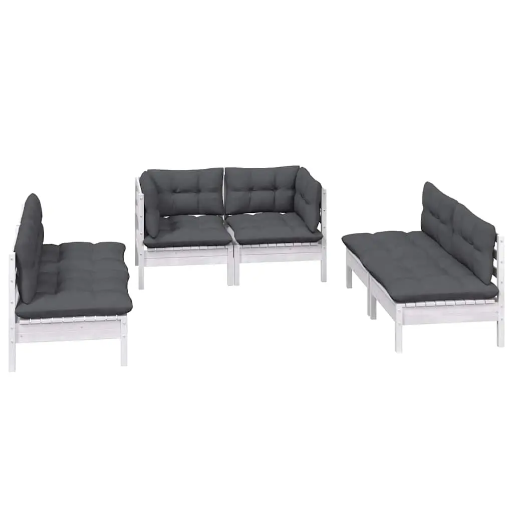 Garden Lounge Set 6 Piece Patio Furniture Outdoor Living Solid Pinewood White Cushions