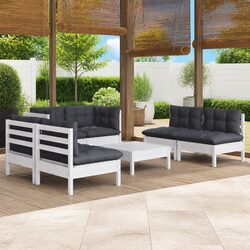 7 Piece Lounge Set: Solid Pinewood, Cushions Included