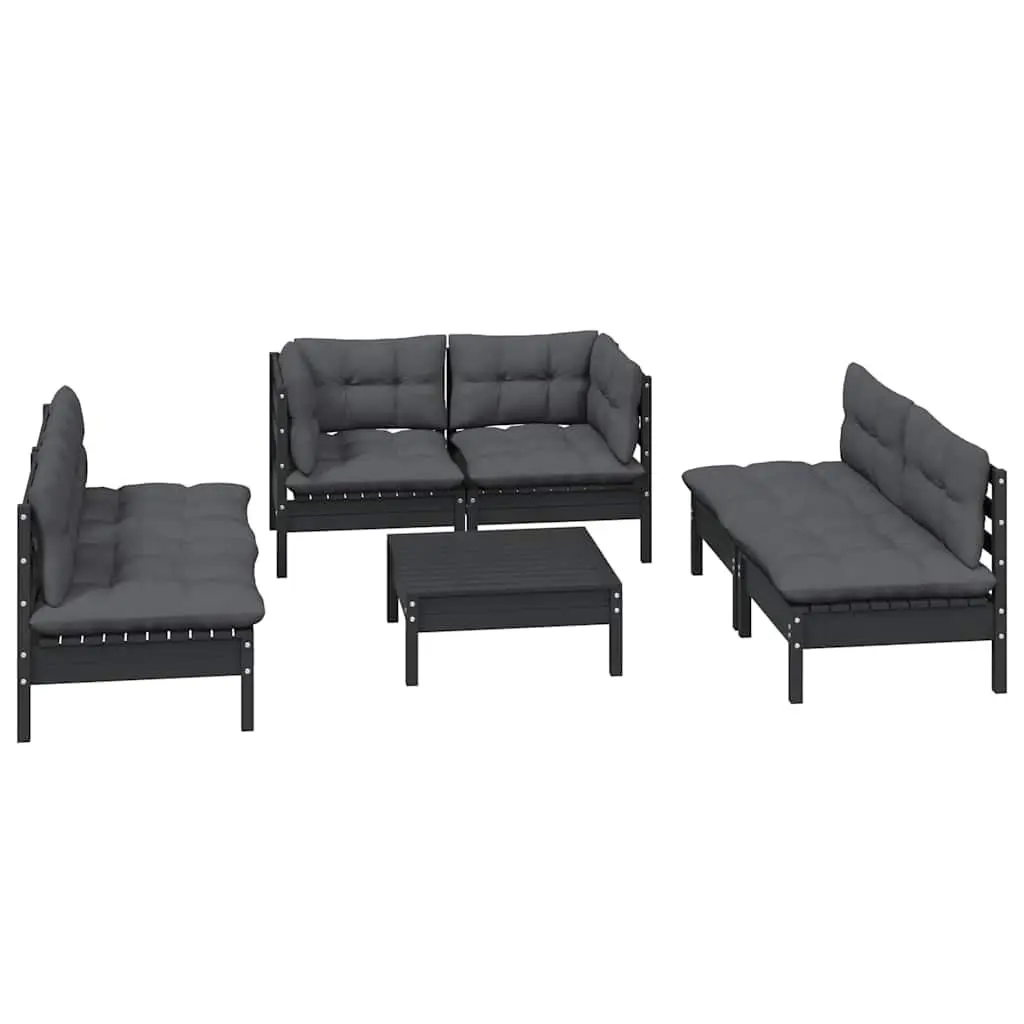 Black 7-Piece Garden Lounge Set