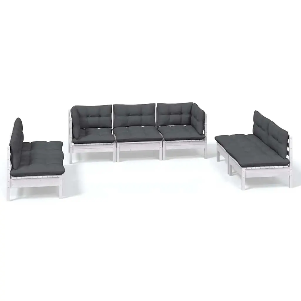 Garden Lounge Set Outdoor Furniture 7 Piece White Pinewood Patio Modular