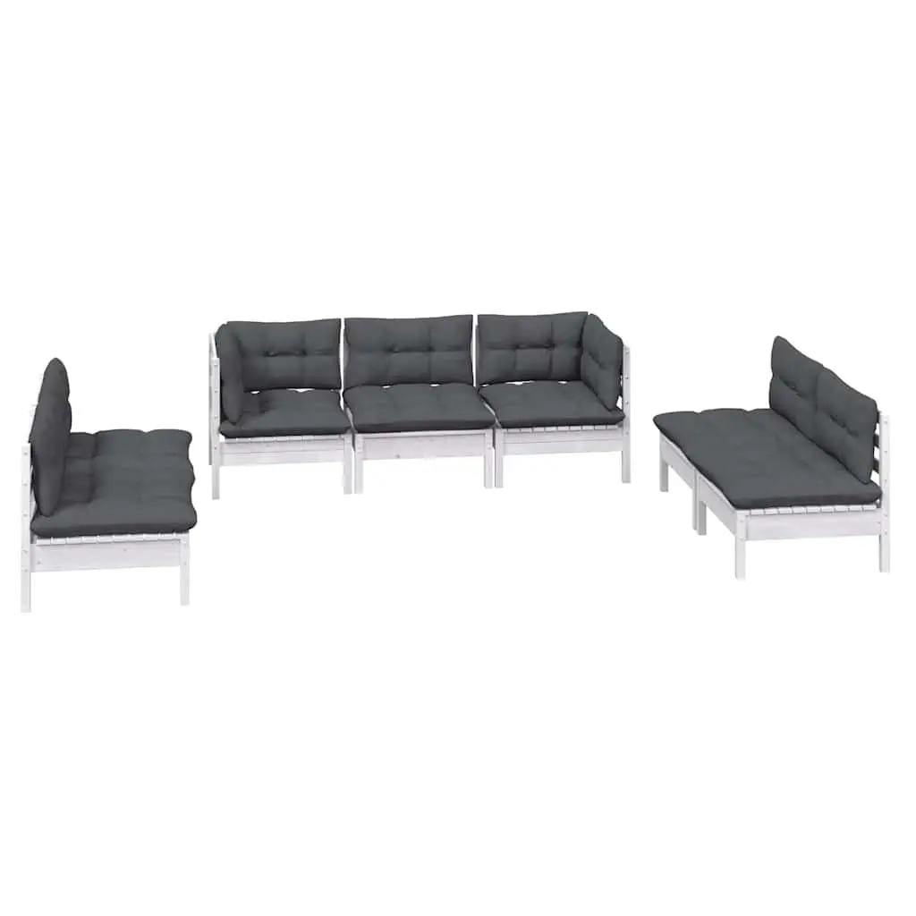 Garden Lounge Set Outdoor Furniture 7 Piece White Pinewood Patio Modular