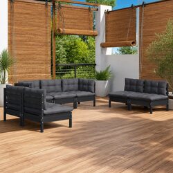 7 Piece Garden Lounge Set - Black Solid Pinewood