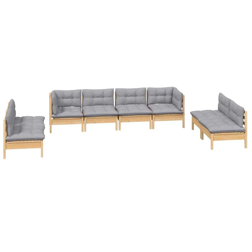 Garden Lounge Set 8 Pieces Solid Pinewood Outdoor Patio Furniture with Grey
