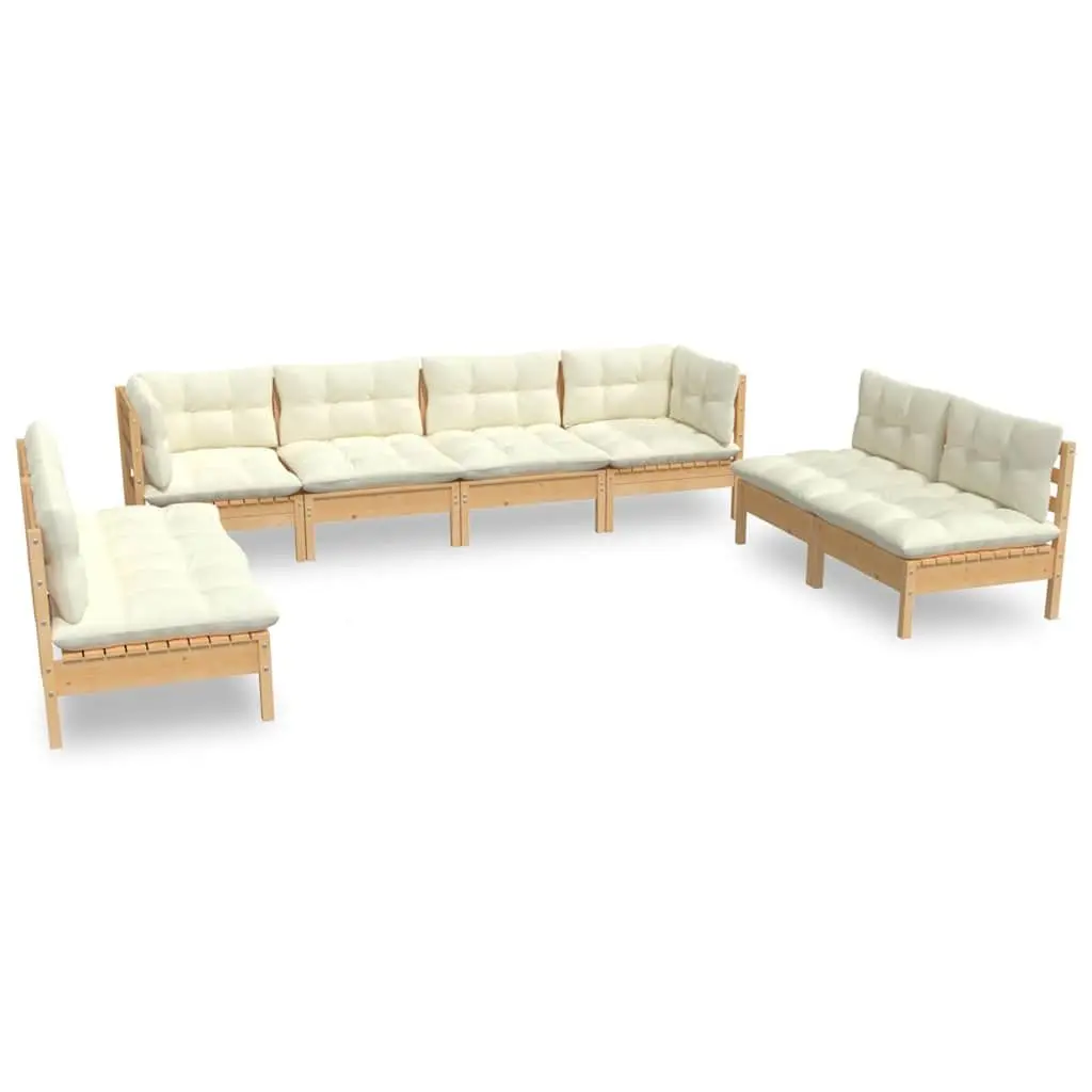 Garden Lounge Set Outdoor Patio Furniture 8 Piece Modular Pinewood Cream