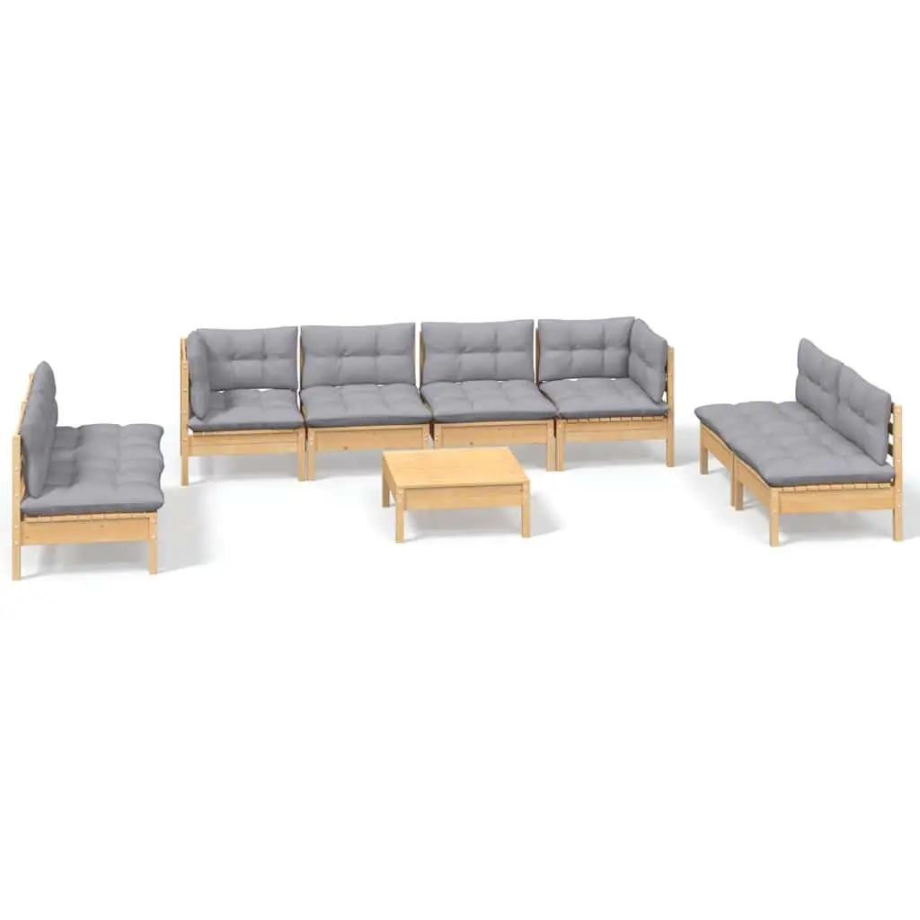 Garden Lounge Set Outdoor Patio Furniture 9 Piece Grey Cushions Pinewood