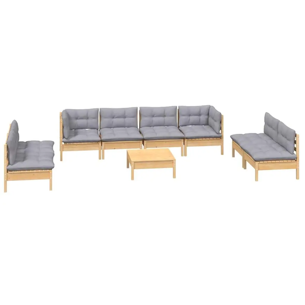Garden Lounge Set Outdoor Patio Furniture 9 Piece Grey Cushions Pinewood