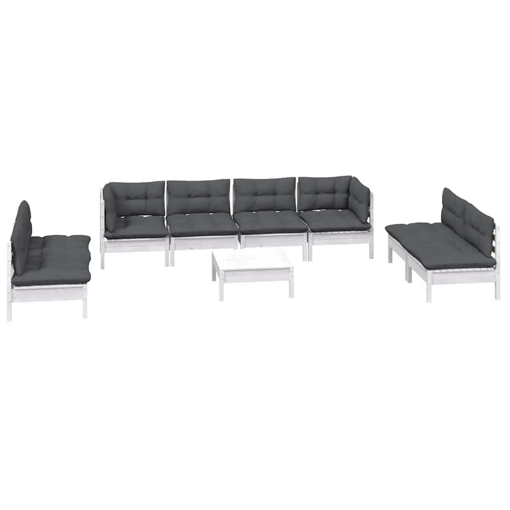 Garden Lounge Set 9 Piece Outdoor Patio Furniture with Cushions Pinewood White