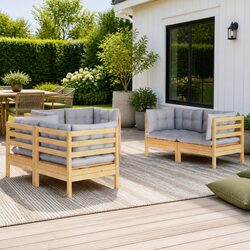 6 Piece Outdoor Lounge Set - Solid Pinewood with Grey Cushions