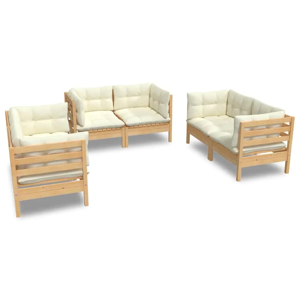 Garden Lounge Set 6 Piece Outdoor Patio Furniture Modular Sofa Cream Cushions