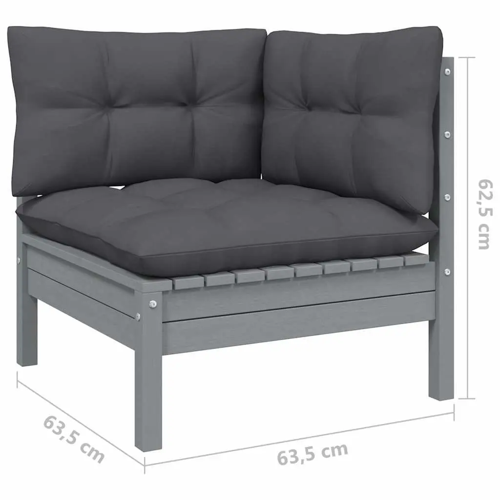 6-Piece Outdoor Lounge Set, Solid Pinewood and Grey Cushions