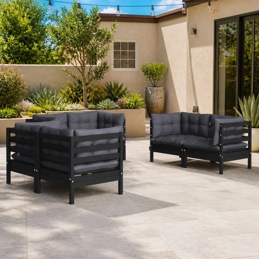 Garden Lounge Set Outdoor Patio Furniture 6 Piece Pinewood Black