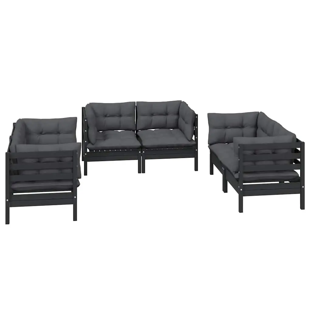 Garden Lounge Set Outdoor Patio Furniture 6 Piece Pinewood Black