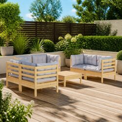 Garden Lounge Set 7 Piece Outdoor Patio Furniture with Grey Cushions Pinewood