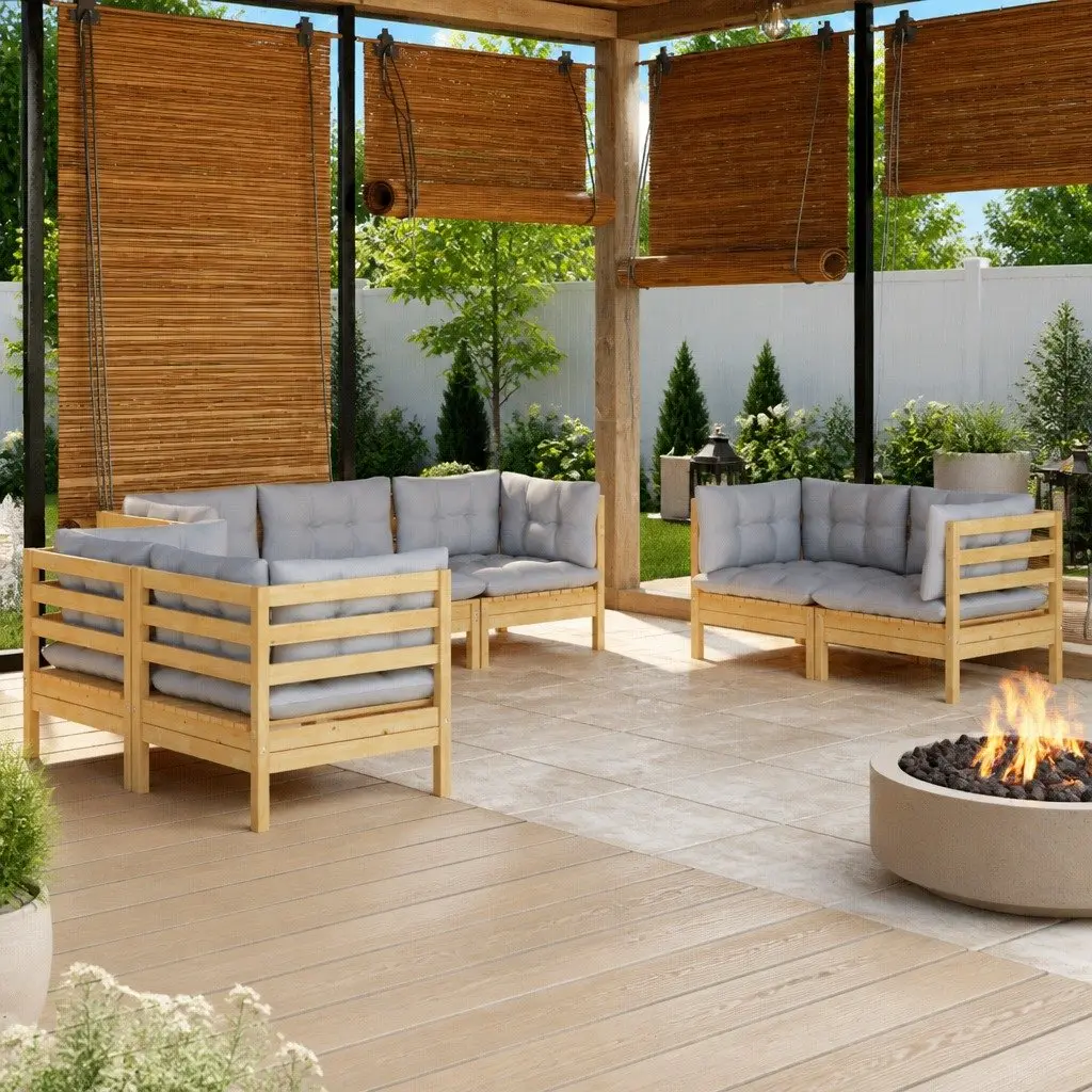 Garden Lounge Set 7 Piece Outdoor Patio Furniture Grey Cushions Modular Sofa