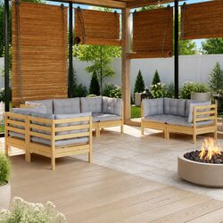 Garden Lounge Set 7 Piece Outdoor Patio Furniture Grey Cushions Modular Sofa