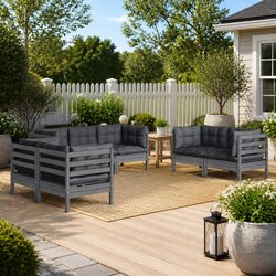 7-Piece Outdoor Lounge Set - Grey Solid Pinewood with Cushions