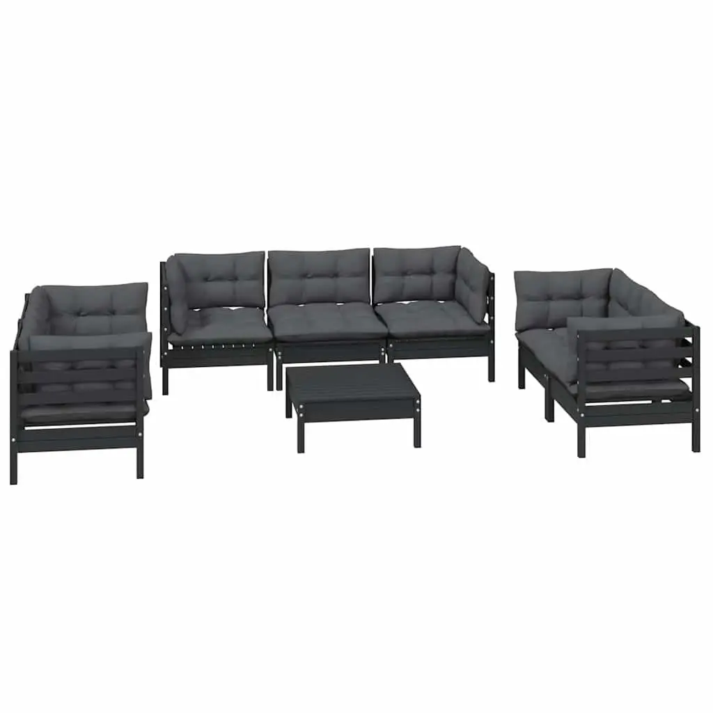 Modular 8 Piece Garden Lounge Set for Outdoor Relaxation Made of Solid Pinewood with Cushions in Black