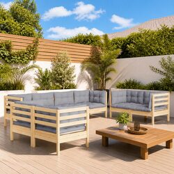 Garden Lounge Set 8 Piece Outdoor Patio Furniture with Grey Cushions Solid Wood
