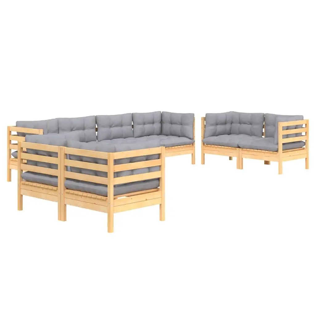 Garden Lounge Set 8 Piece Outdoor Patio Furniture with Grey Cushions Solid Wood
