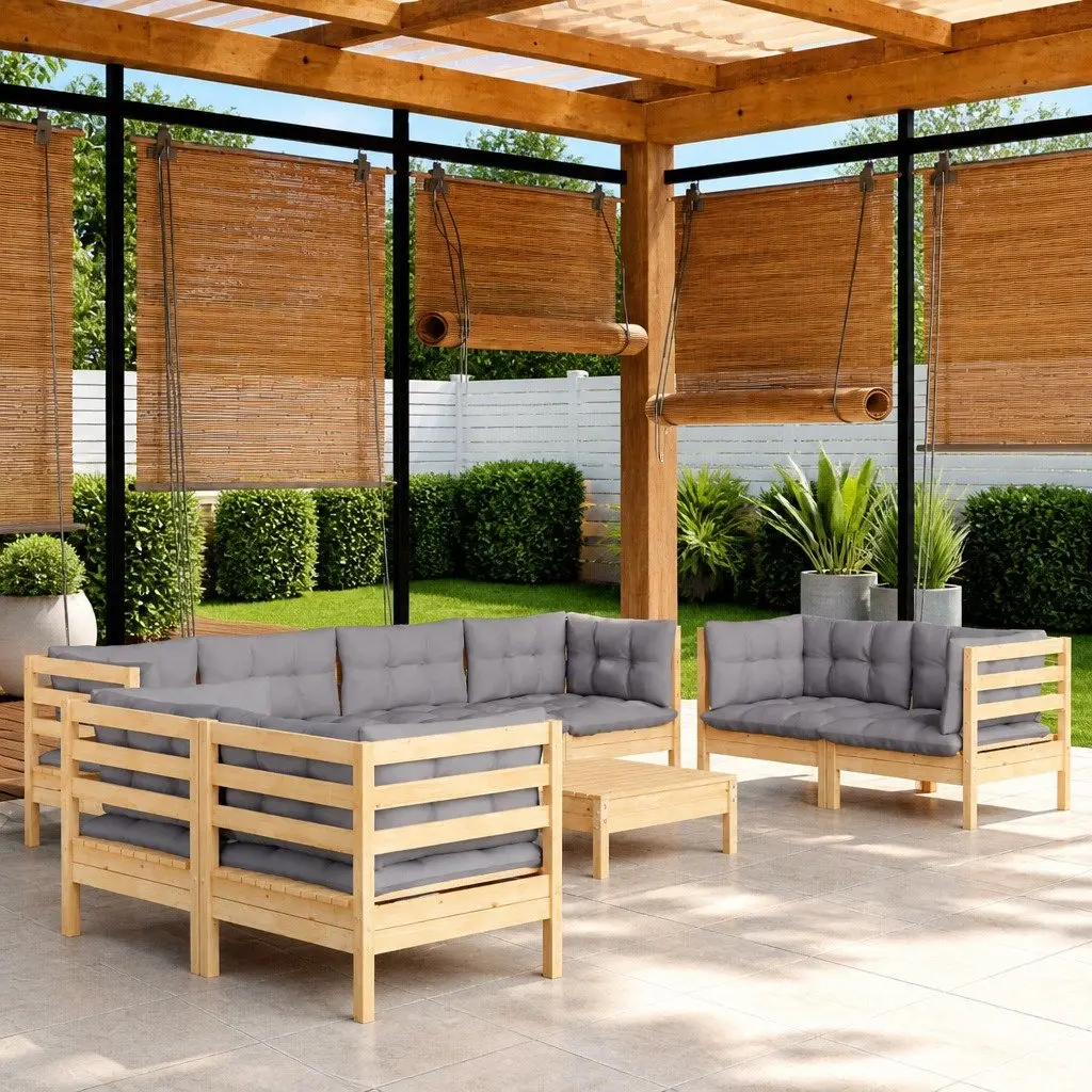 Garden Lounge Set Outdoor Patio Furniture 9 Piece Modular Sofa Grey Cushions
