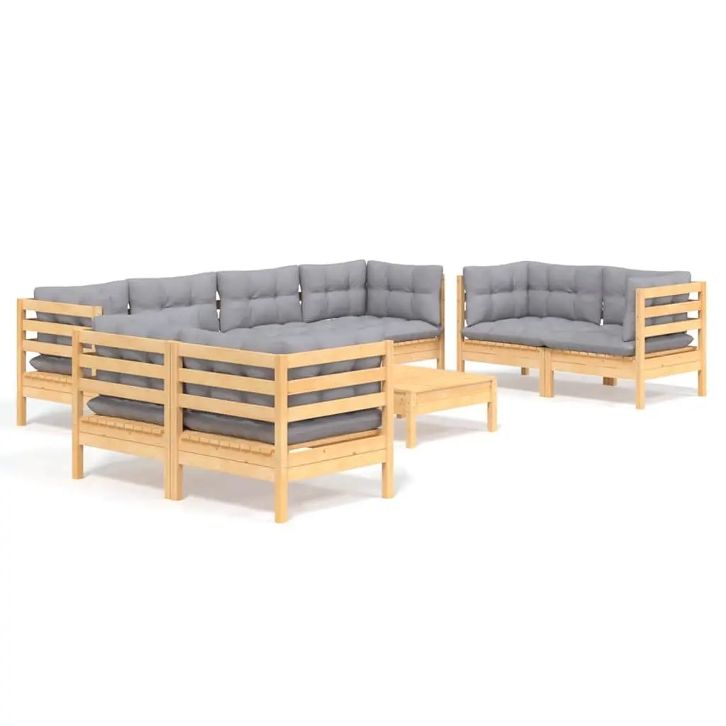 Garden Lounge Set Outdoor Patio Furniture 9 Piece Modular Sofa Grey Cushions