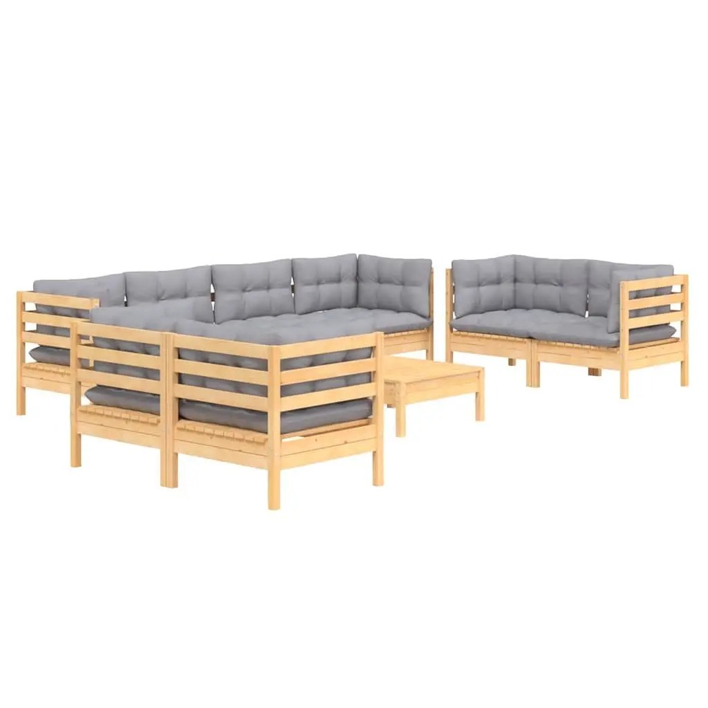 Garden Lounge Set Outdoor Patio Furniture 9 Piece Modular Sofa Grey Cushions