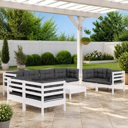 Solid Pinewood 9-Piece Outdoor Lounge Set with Cushions