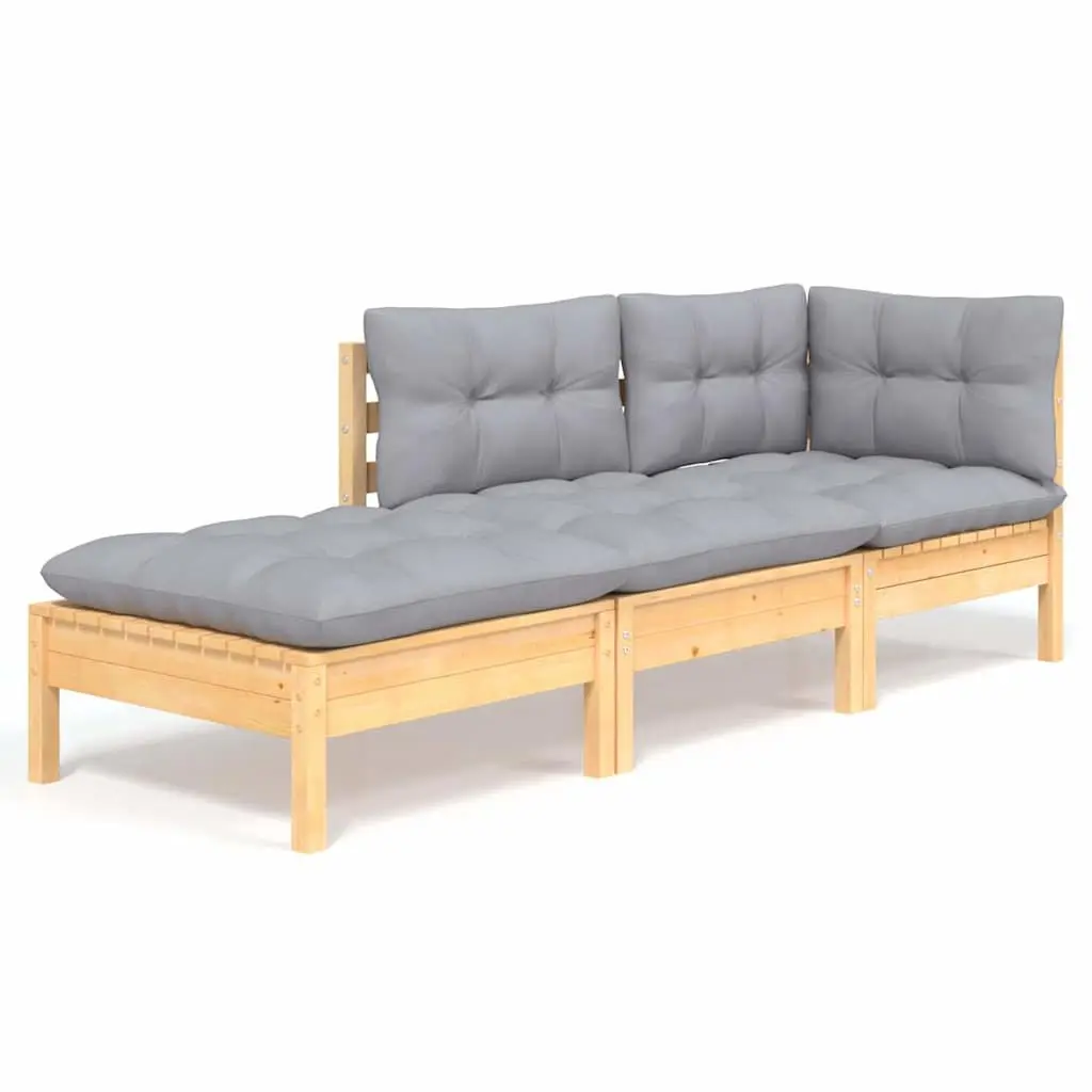 3 Piece Solid Pinewood Garden Lounge Set with Cushions