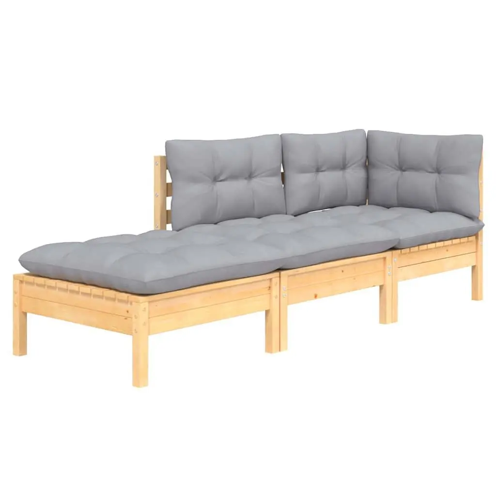 3 Piece Solid Pinewood Garden Lounge Set with Cushions